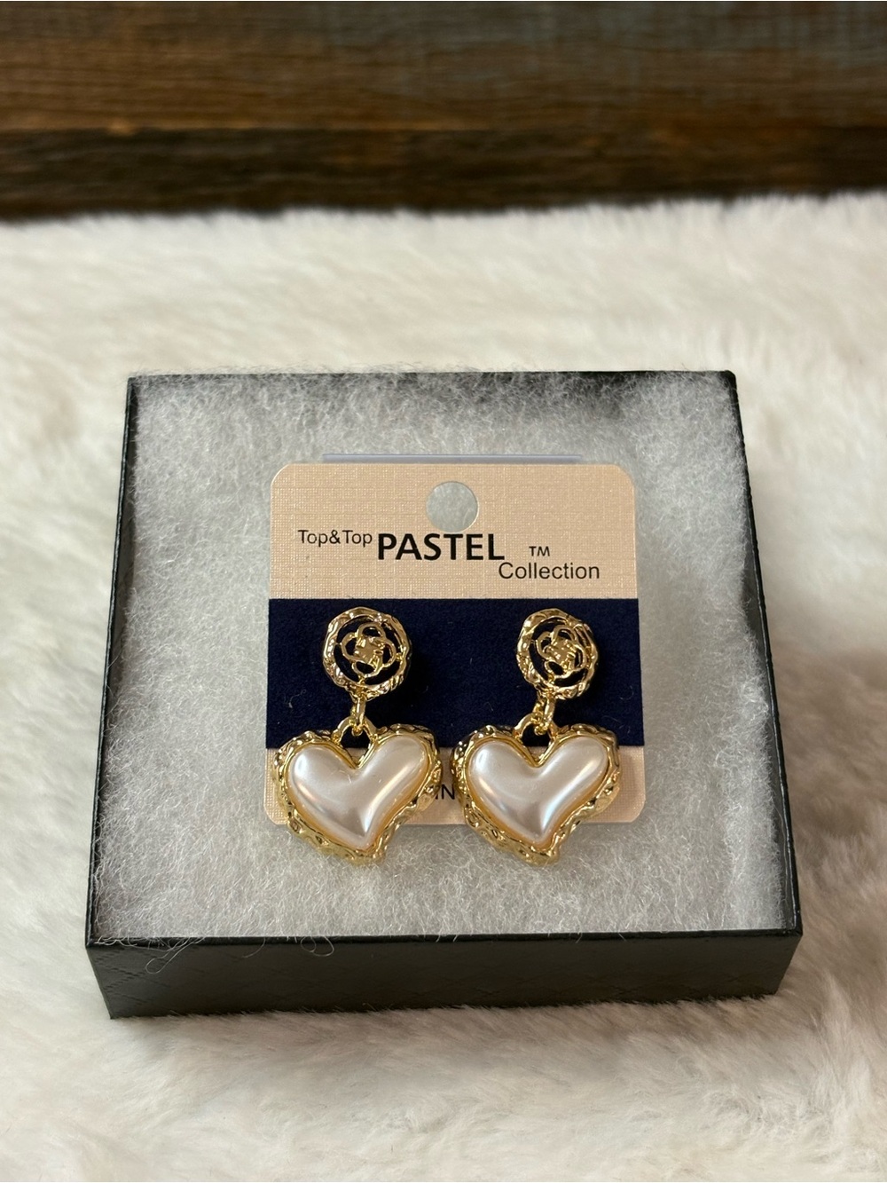 Pastel Collection Gold Heart Drop Earrings with Pearl Center